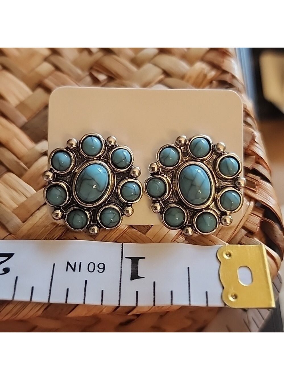 Southwestern Simulated Turquoise Stud Earrings - Picture 4 of 5